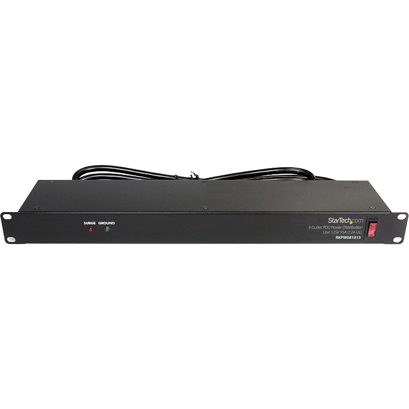8 Outlet Horizontal 1U Rack Mount PDU Power Strip for Network Server Racks