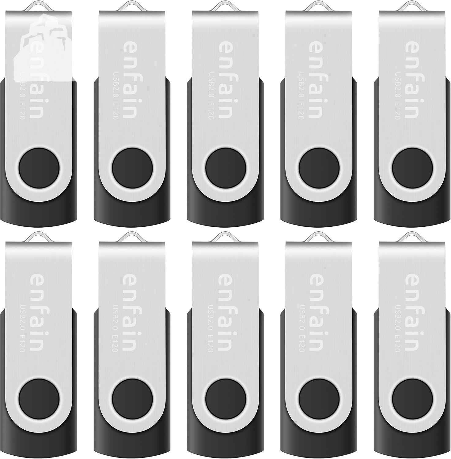 Enfain 16GB USB 2.0 Flash Drive 10 Pack | Swivel Thumb Drives with 31 Labels 8GB