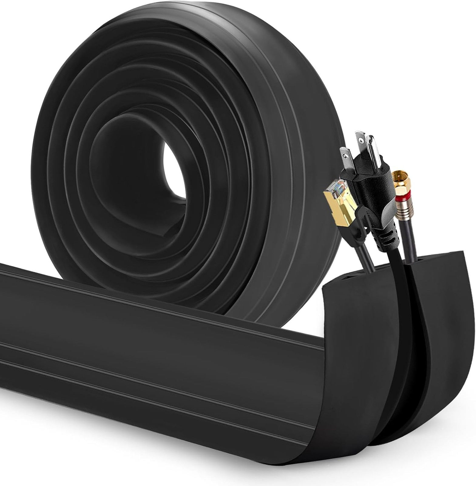4 ft Floor Cord Cover Heavy Duty Cable Protector Black, Home Office Outdoor Use