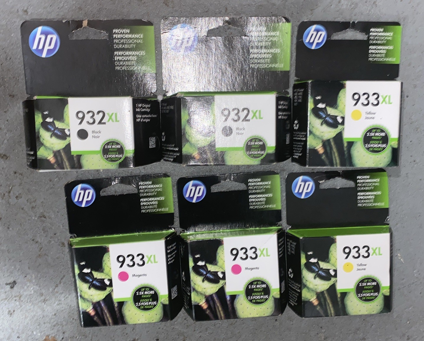 HP 932XL Black Ink Cartridges (2 PACK), 933XL Magenta & Yellow Ink (4PK -2 Each)