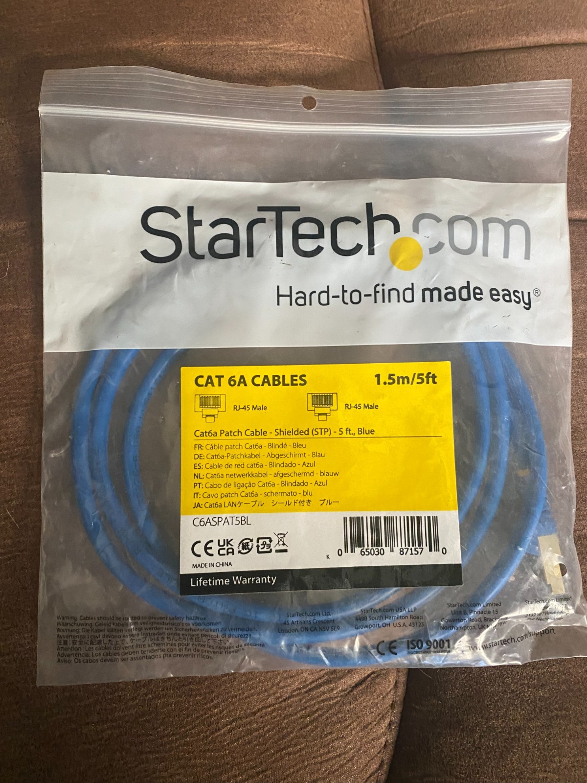 StarTech 5ft Blue Cat6a Shielded Patch Cable - Cat6a Ethernet Cable - 5 ft Cat 