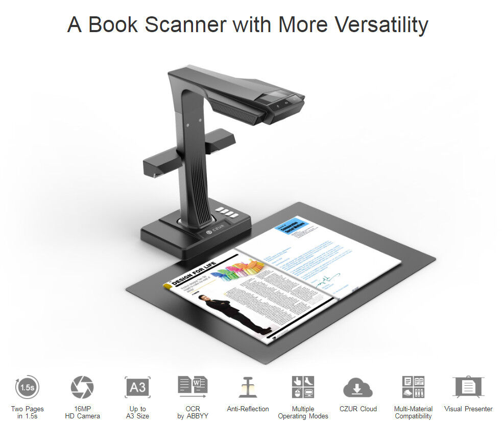 CZUR ET16 Plus Book/Document Wi-Fi Reader Smart Scanner With OCR for Mac/Windows