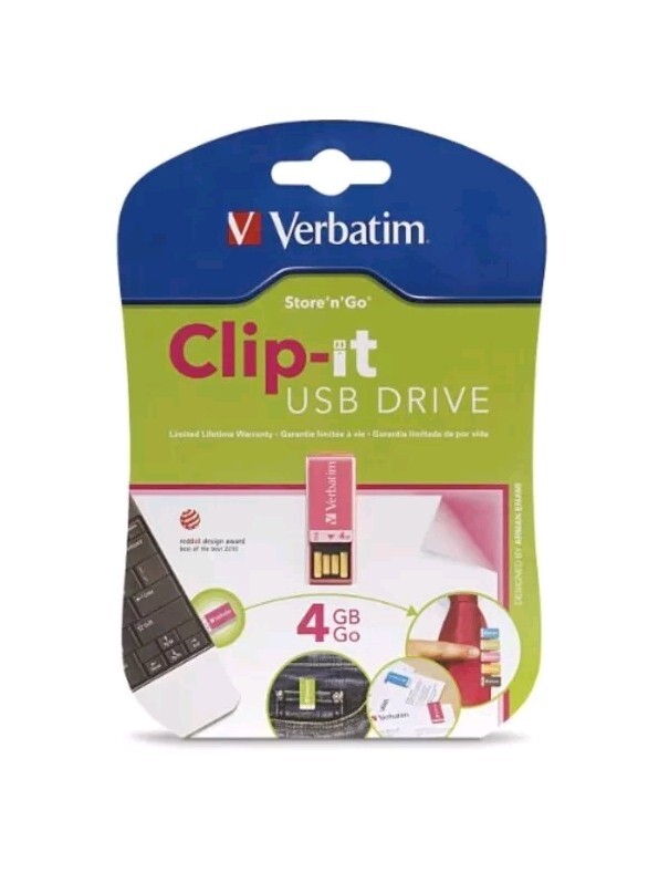 Verbatim Smartdisk 4GB Clip-It USB Drive, Pink