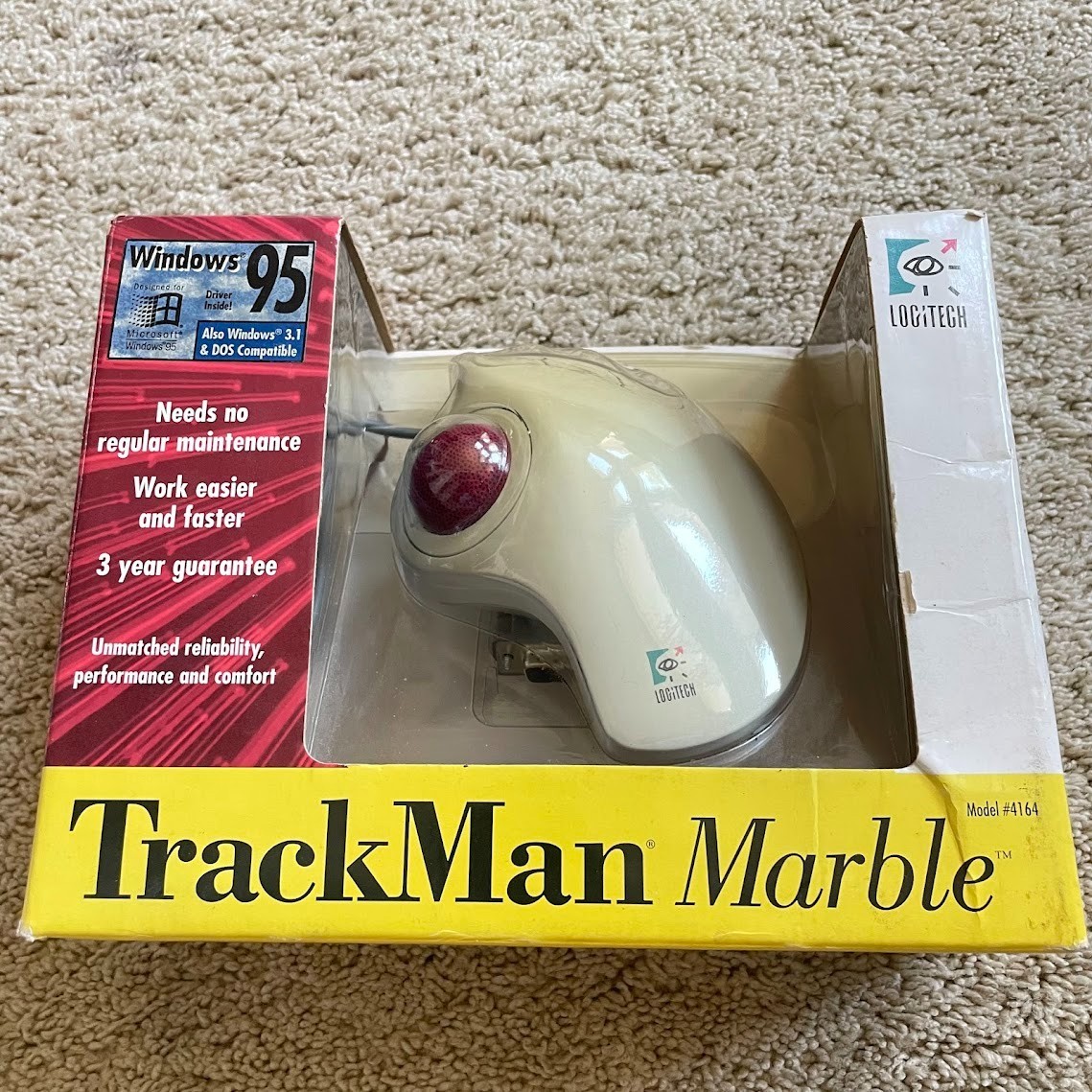 Vintage Logitech Trackman Marble Ball Mouse - Windows 95 / 98 PS2 4164