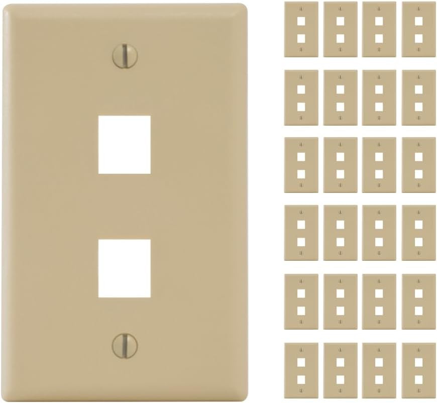 2-Port Keystone Wall Plate (25 Pack), UL Listed, Durable ABS Plastic, Single Gan