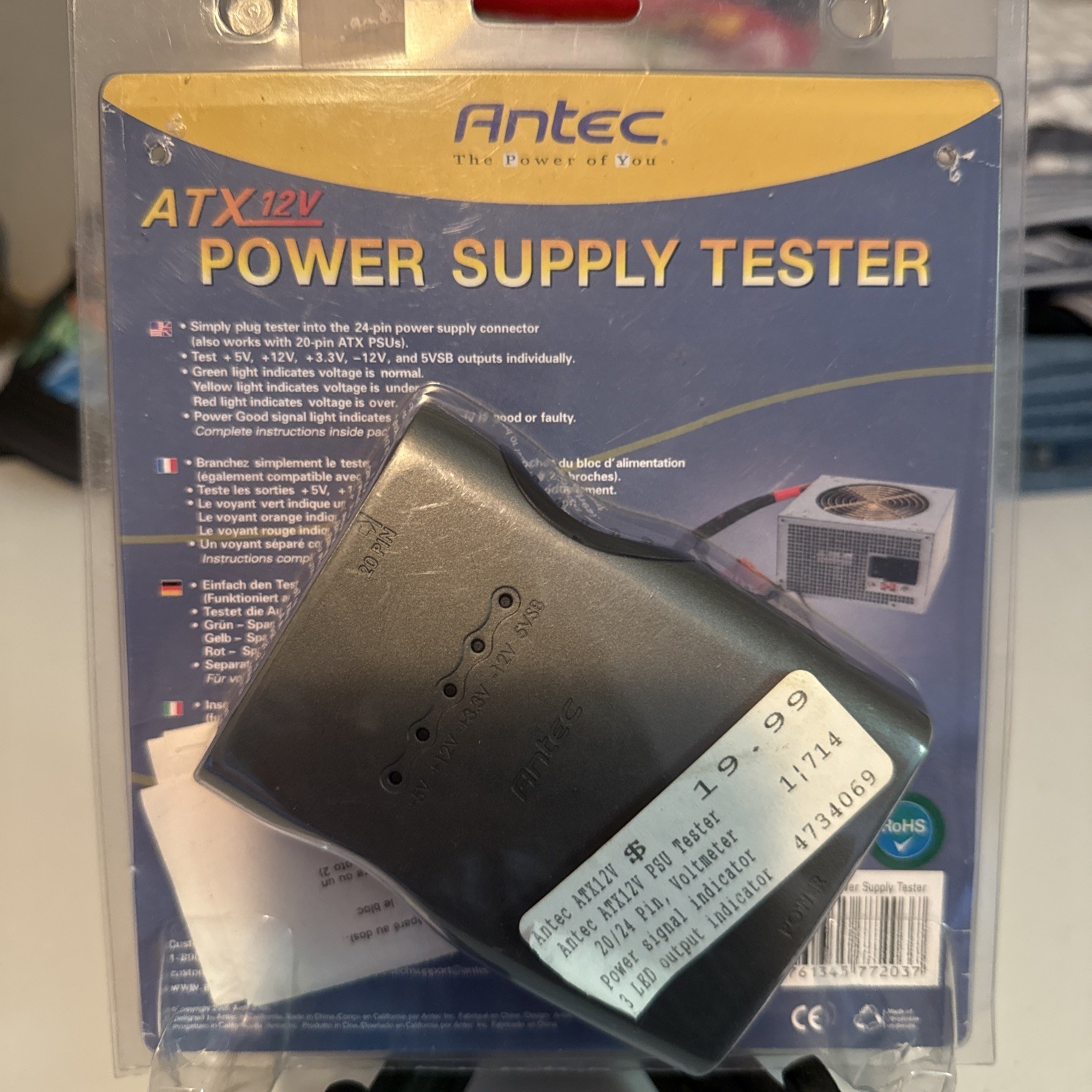 ATX 12V Power Supply Tester 24/20 Pin, Voltmeter/Power Signal Indicator