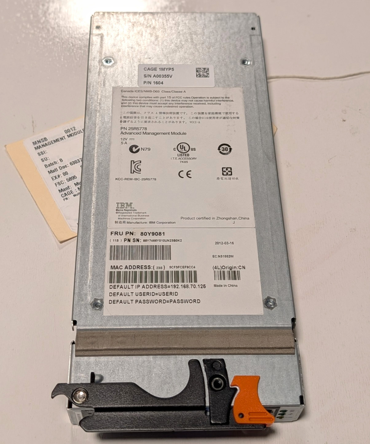 IBM Advanced Management Module AMM Board Module 25R5778