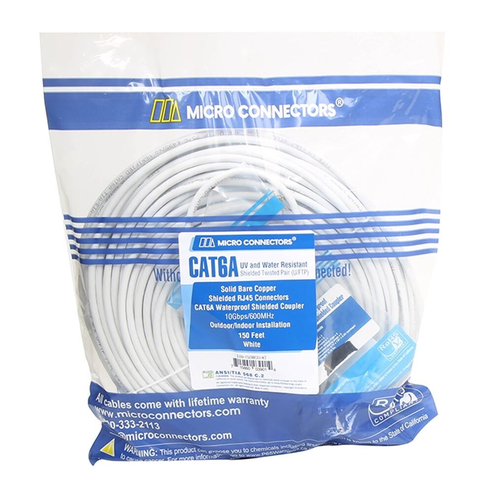 Micro Connectors CAT6A Industrial Outdoor-Rated Shielded Ethernet Cable 150 Feet