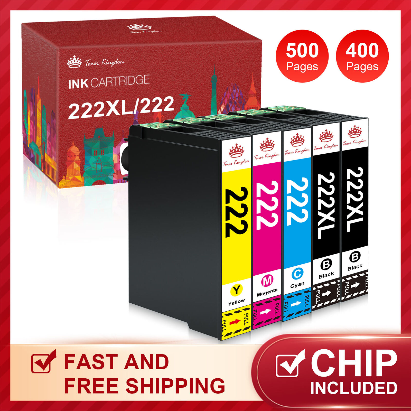 5x Compatible T222XL 222 XL Ink Cartridge for Epson WF-2960 XP-5200 Printer
