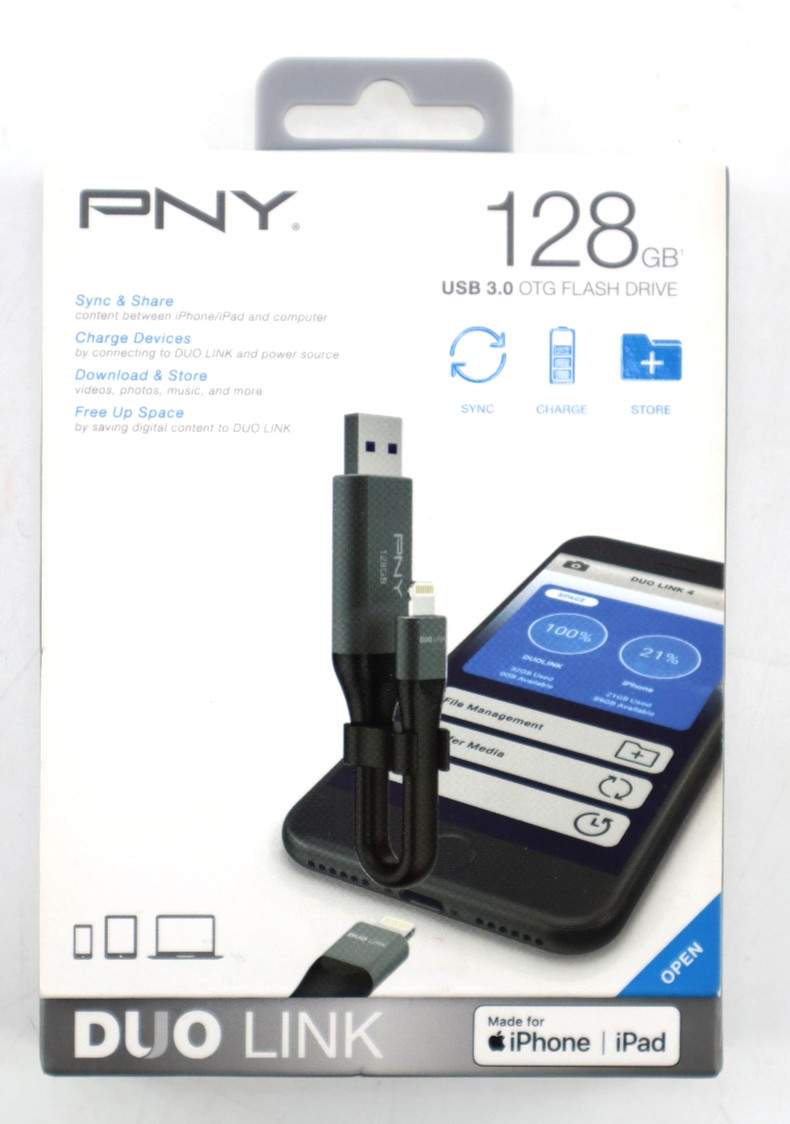 PNY Duo Link USB 3.0 OTG Flash Drive - PFDI128LA02GCRB New Sealed