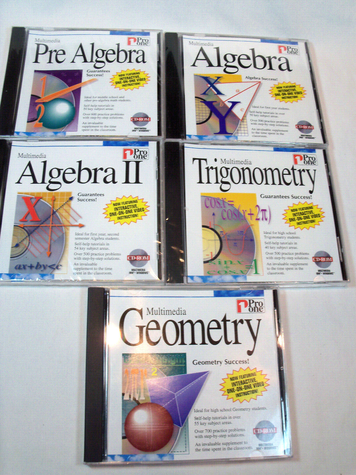 Multimedia Pre-Algebra, Algebra I, Algebra II + 2 (PC, 1996, Pro One, 5 Discs)