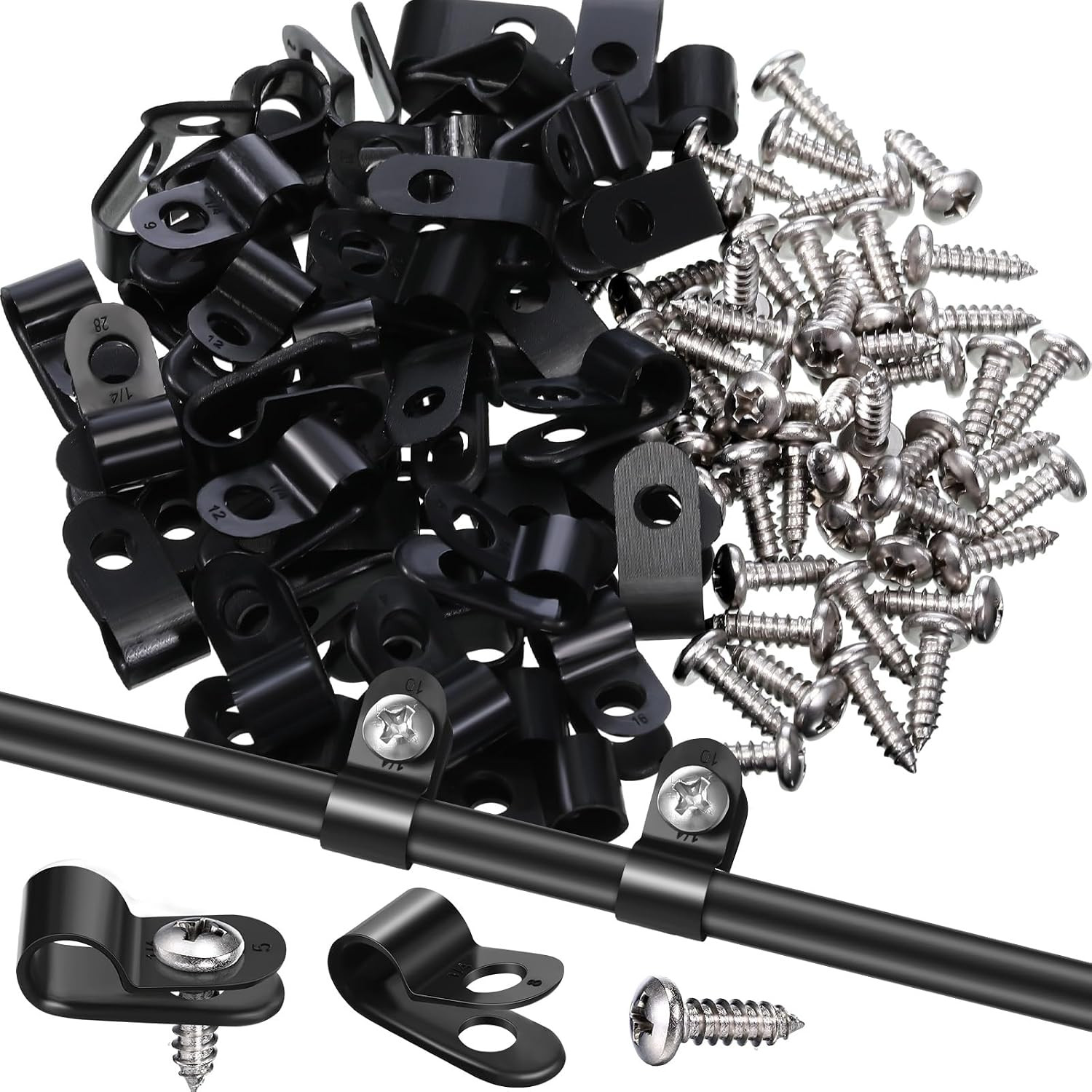 50 Pack R-Type Cable Clip Wire Clamp, Nylon Screw Mounting Cord Fastener Clips w