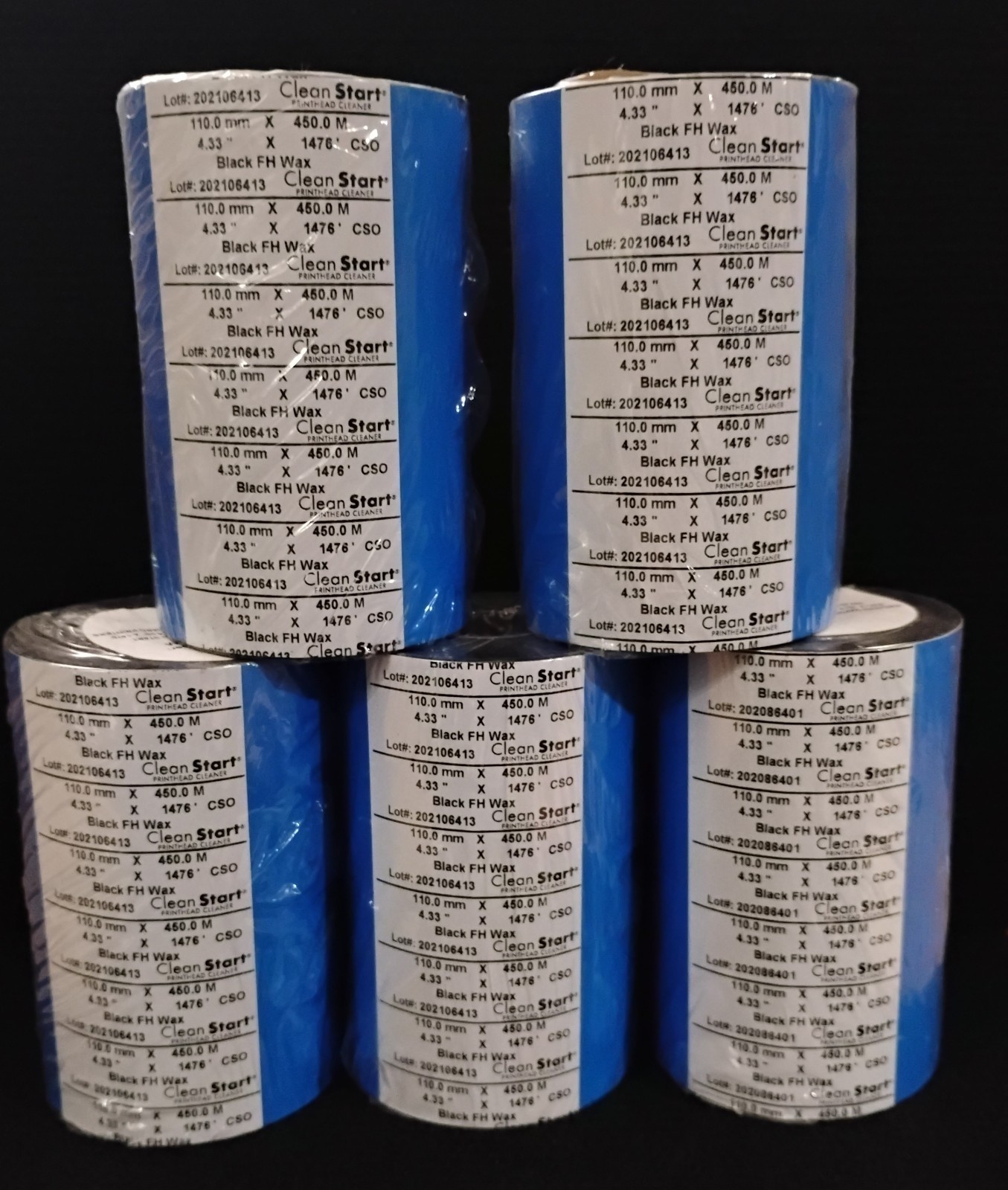 5 Rolls Clean Start Black Wax Thermal Transfer Ribbon ARMOR-IIMAK 1" Core