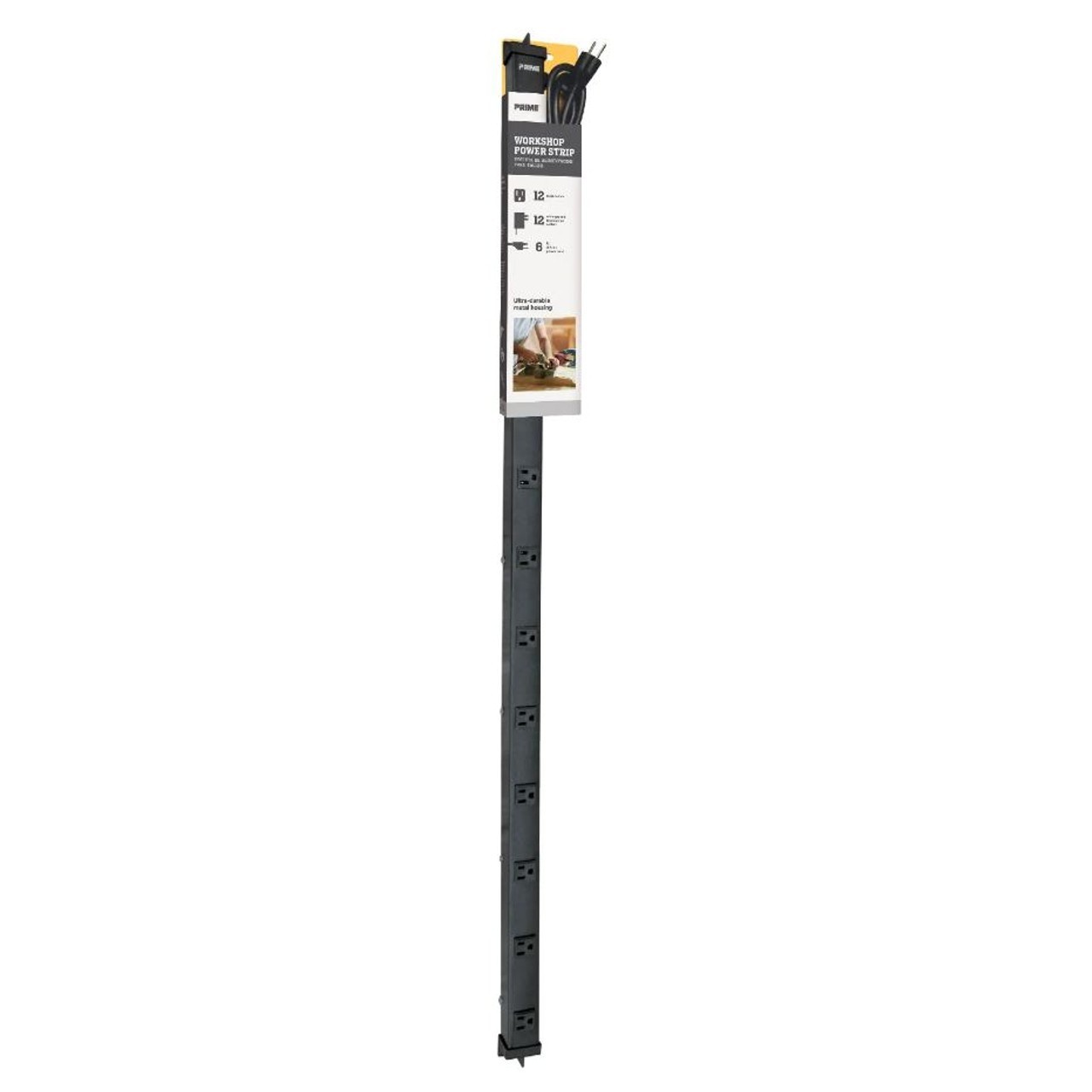 Prime PB800012 12-Outlet 4 Ft. Power Strip with 6 Ft. Cord, Black