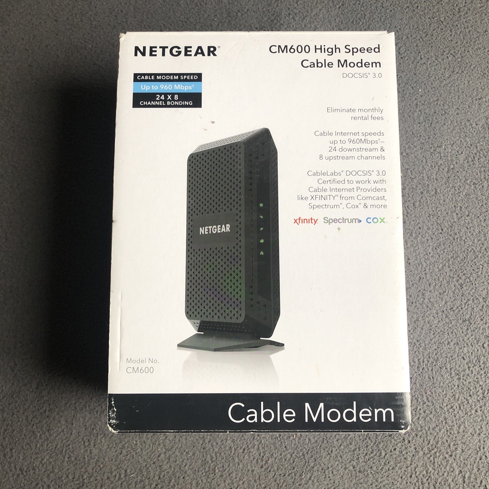 NETGEAR CM600-100NAS 960Mbps DOCSIS 3.0 High Speed Cable Modem w/ Power Adapter