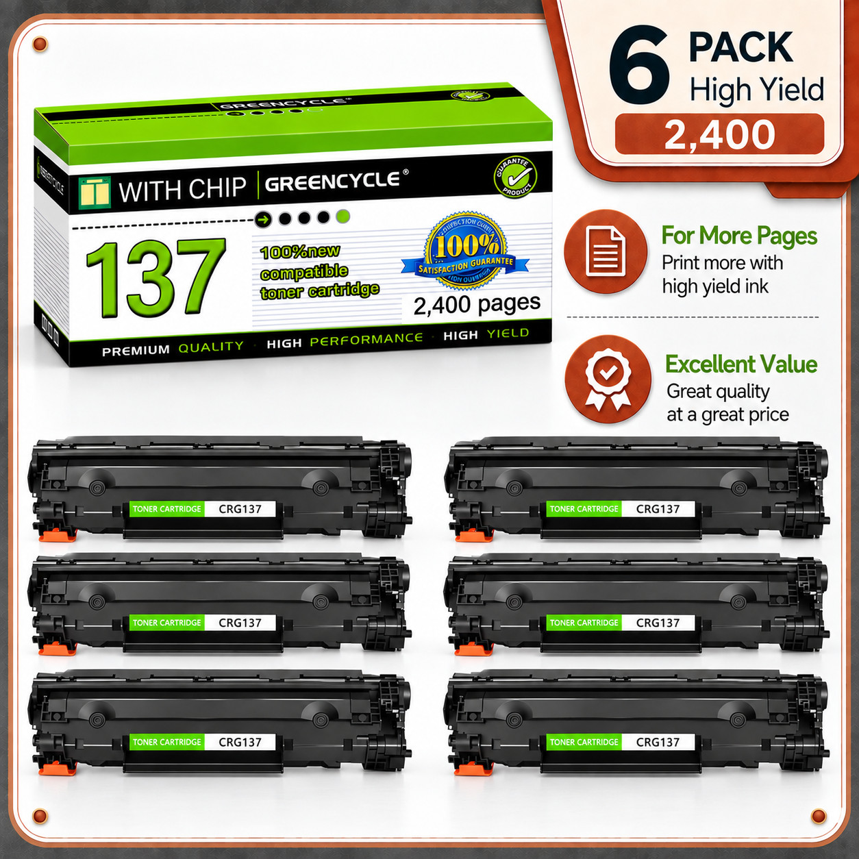 6PK CRG137 Toner Cartridge Compatible with Canon 137 ImageClass MF212w MF229dw
