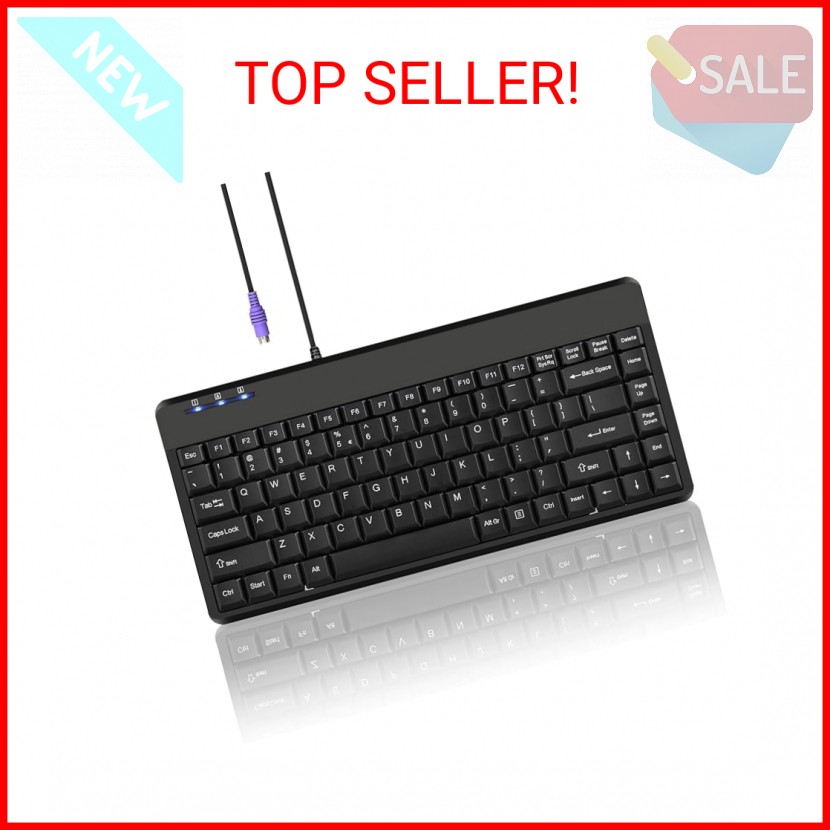 Perixx PERIBOARD-409P Wired PS2 Mini Keyboard, Black, US English Layout