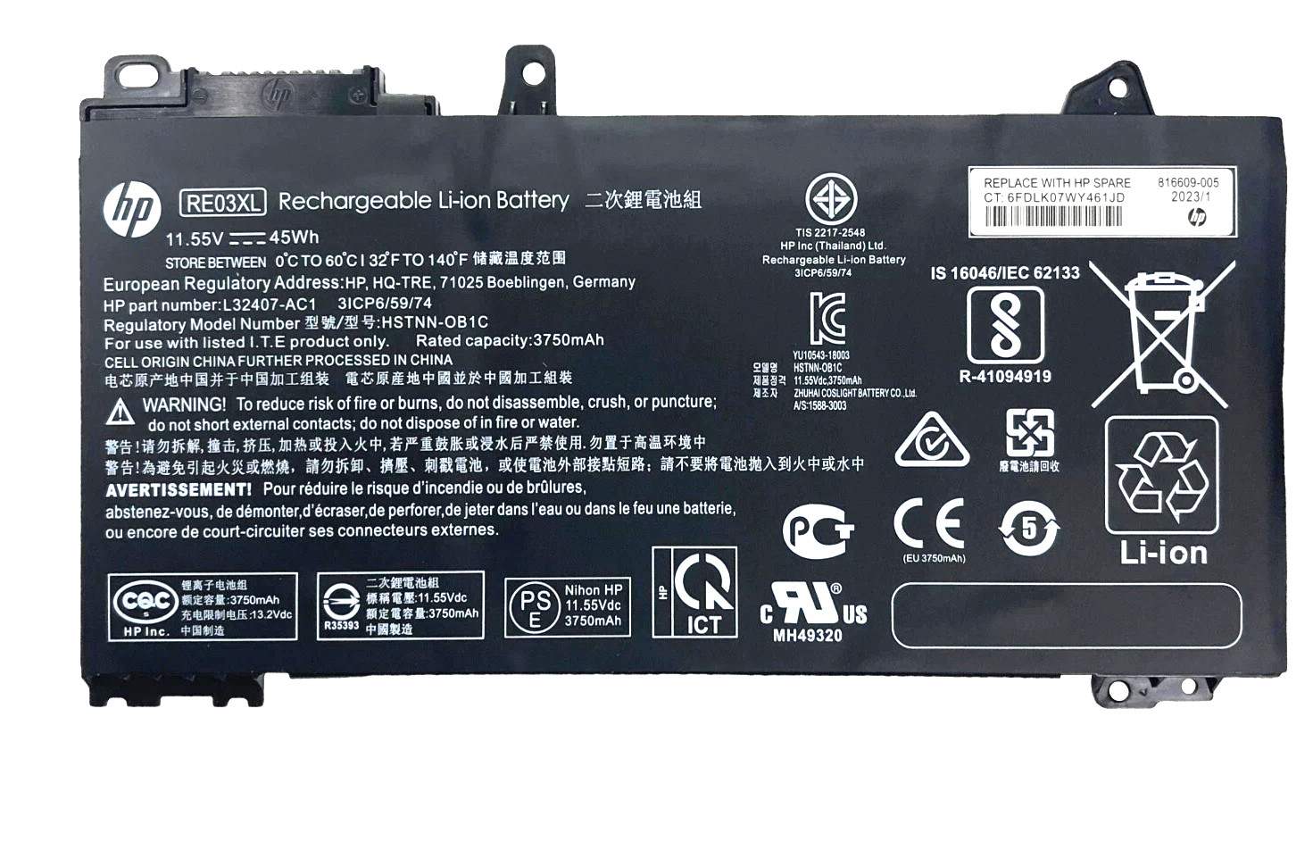 Genuine RE03XL Battery for ProBook 430 440 445 450 455R G6 430 440 445 450 G7