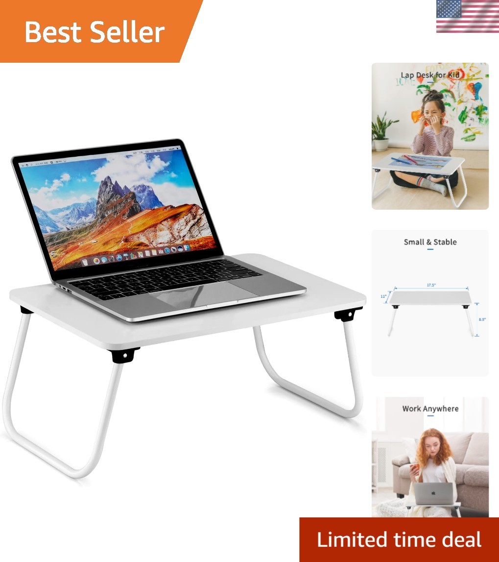 Versatile White Lap Desk - Foldable Breakfast Tray & Laptop Stand for Comfort
