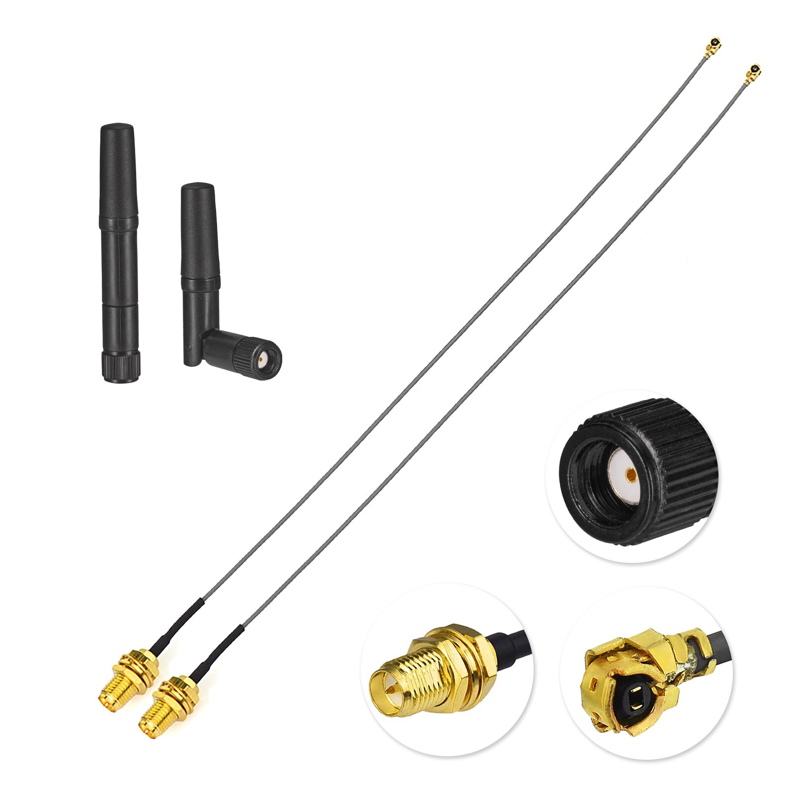 2pcs Dual Band Small WiFi Antenna RP-SMA to MHF4  25cm Cable for PC Desktop