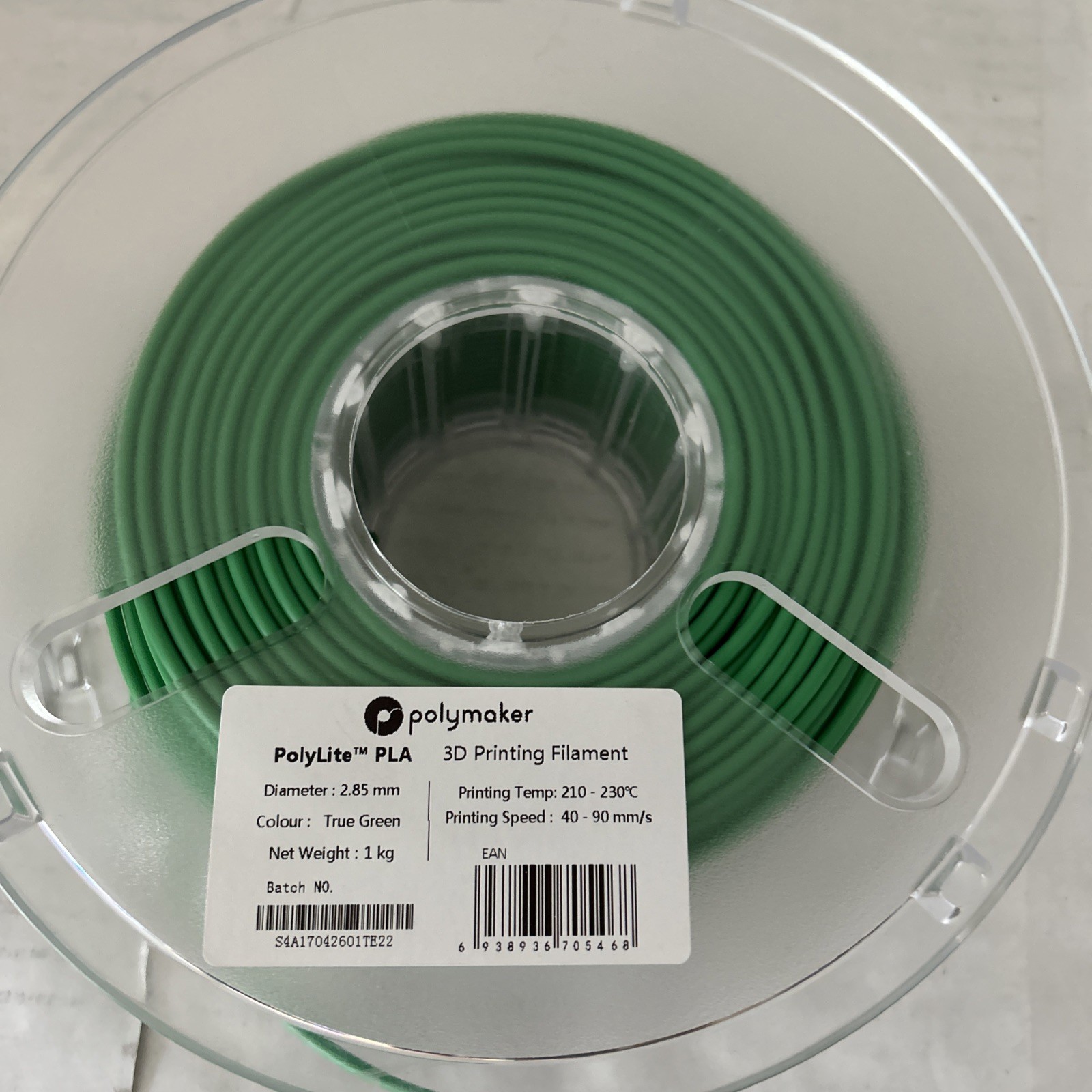 POLYLITE PLA  3D Printing Filament. Diameter 2.85mm. True Green. Used