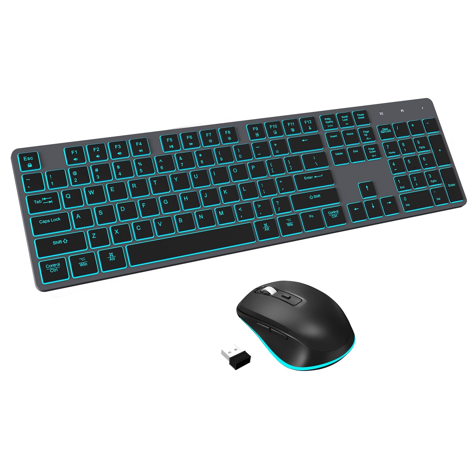 Wireless Keyboard and Mouse RGB Backlit Combo, Slim & Quiet, Rechargeable, Li...