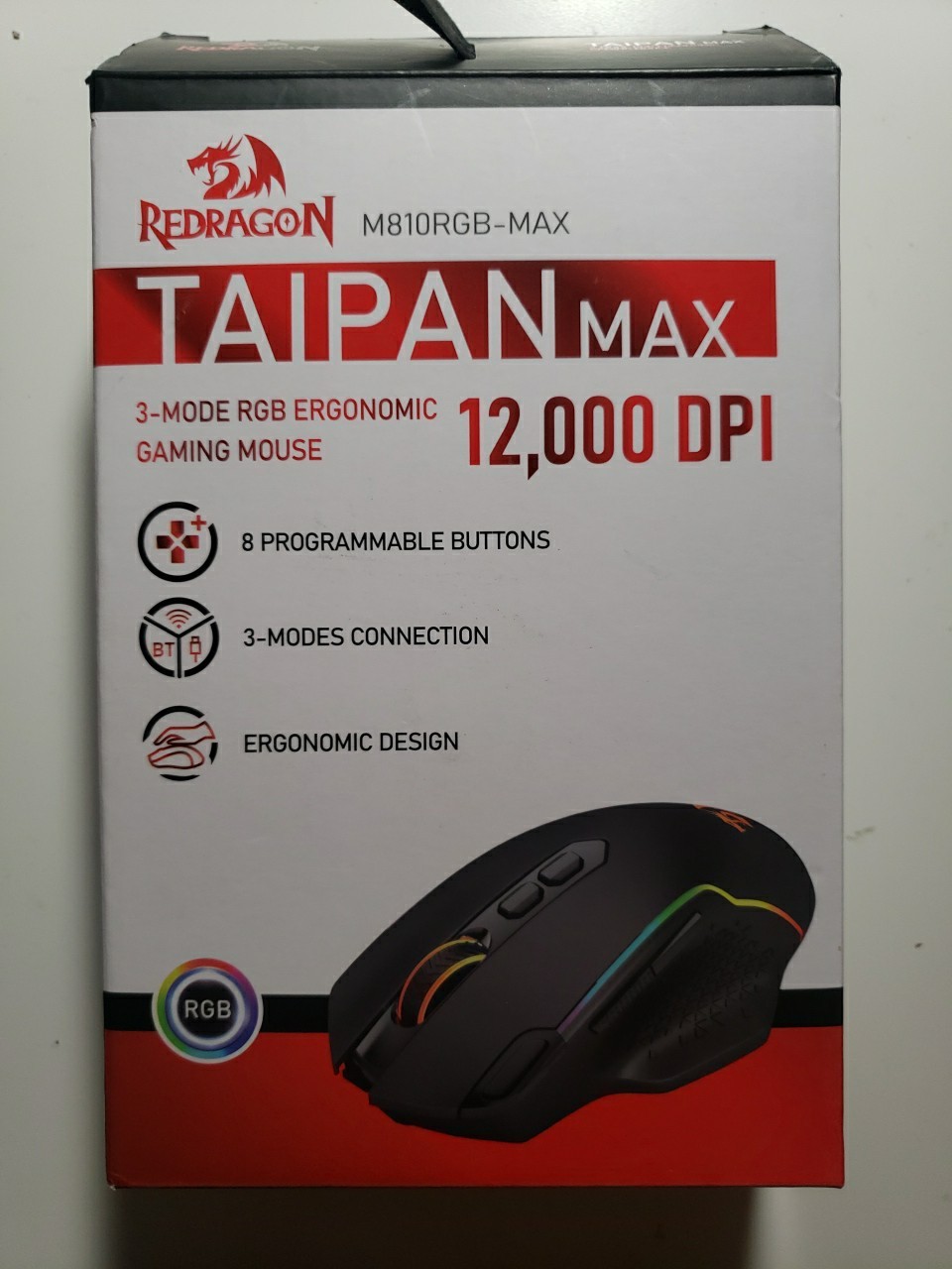 Redragon M810RGB-MAX Wireless RGB Gaming Mouse 12000 DPI Remapping Keys 