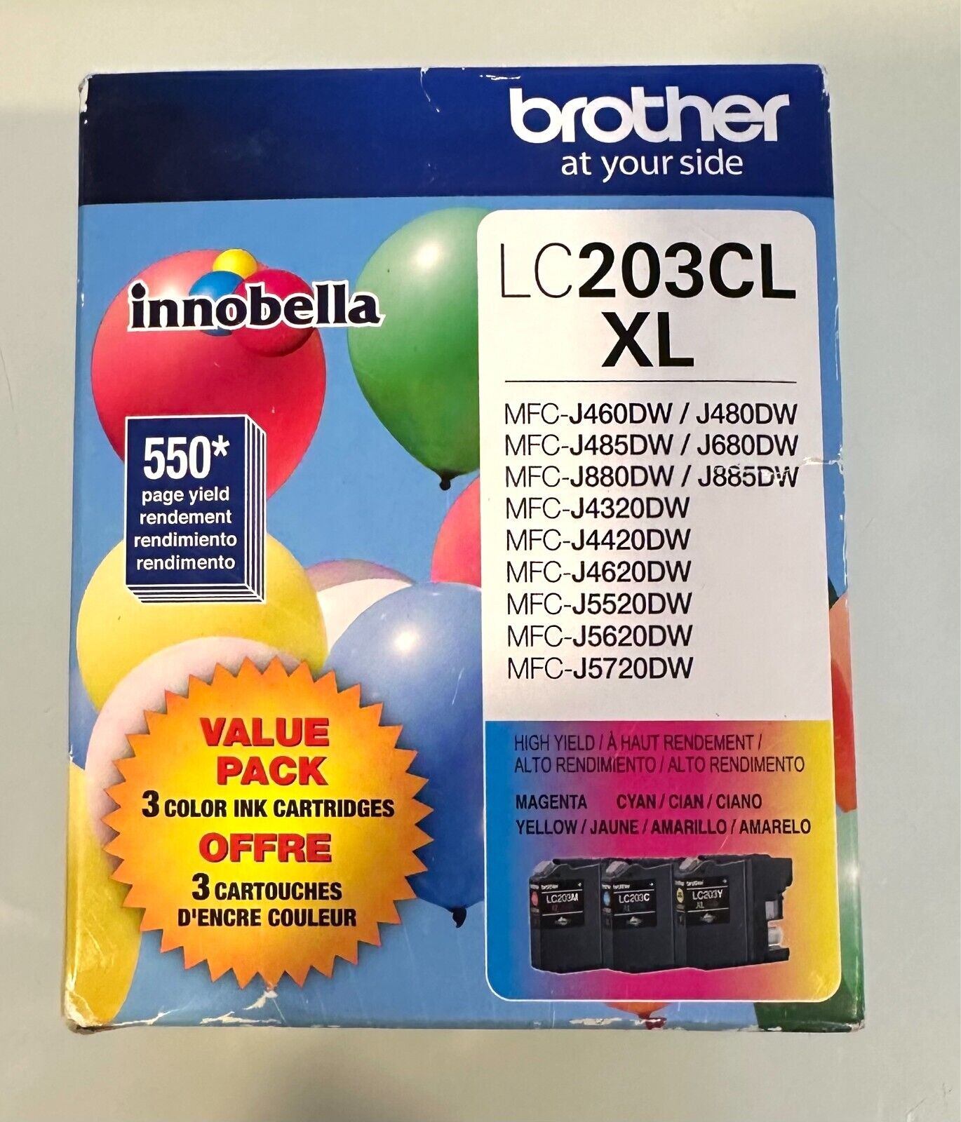 New Brother LC203CL XL Printer Ink Triple Pack EXP 10/2019 - NEW and SEALED