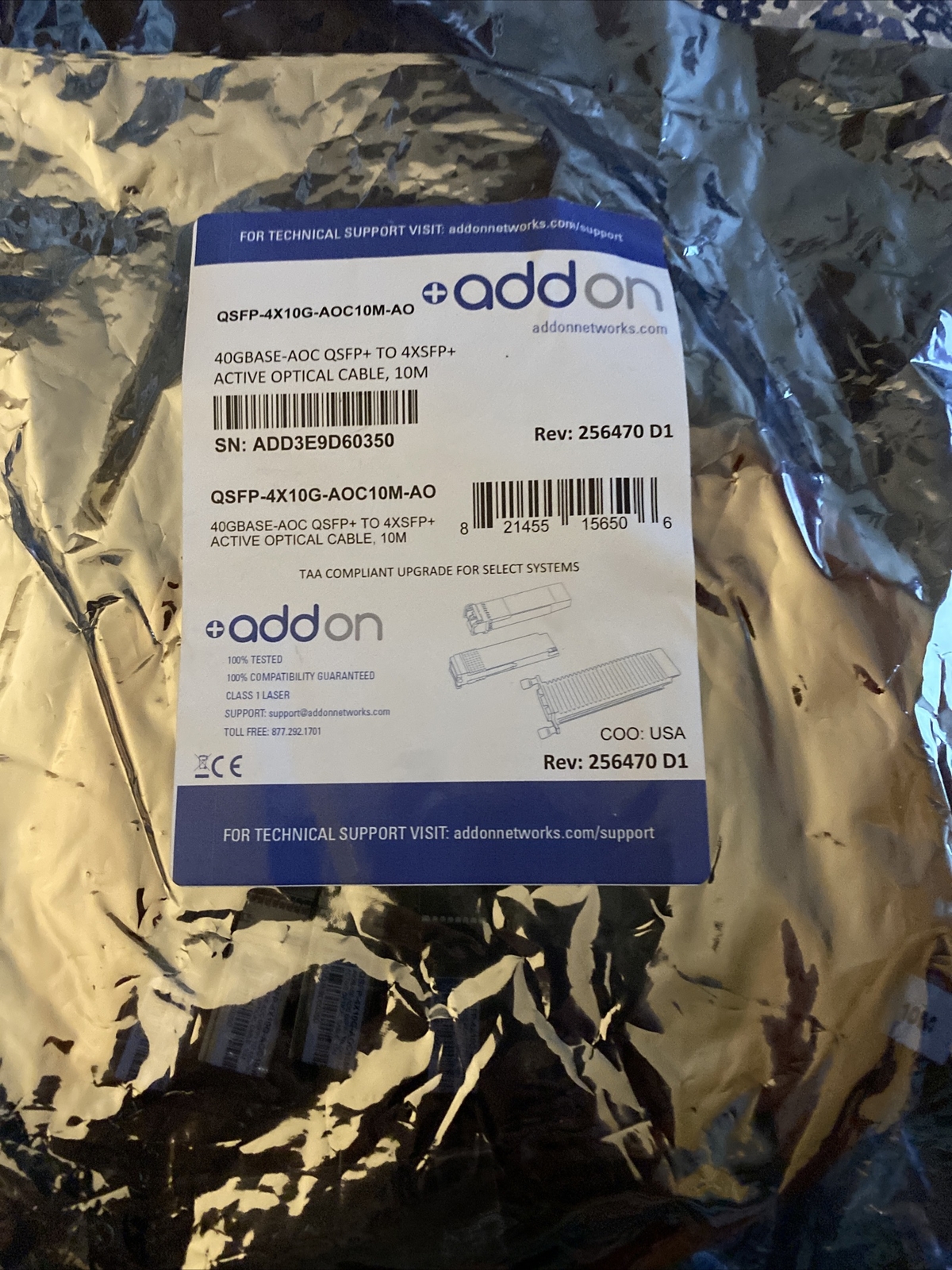 AddOn Fiber Optic Network Cable  - 32.81 ft - QSFP-4X10G-AOC10M