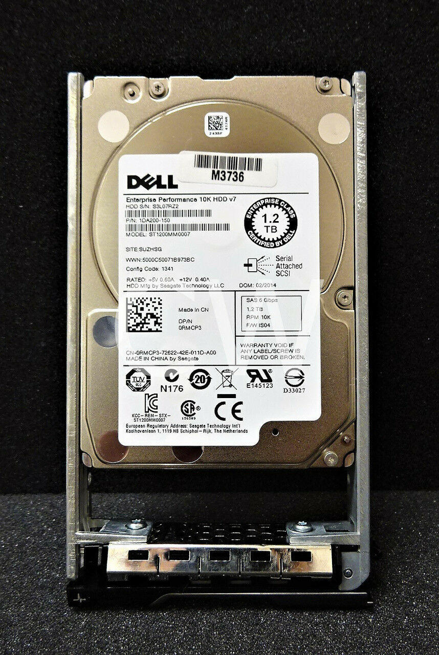RMCP3 ST1200MM0007 Dell 1.2TB 10K 6Gbps 2.5" SAS SERVER HDD Hard Drive W/R Tray
