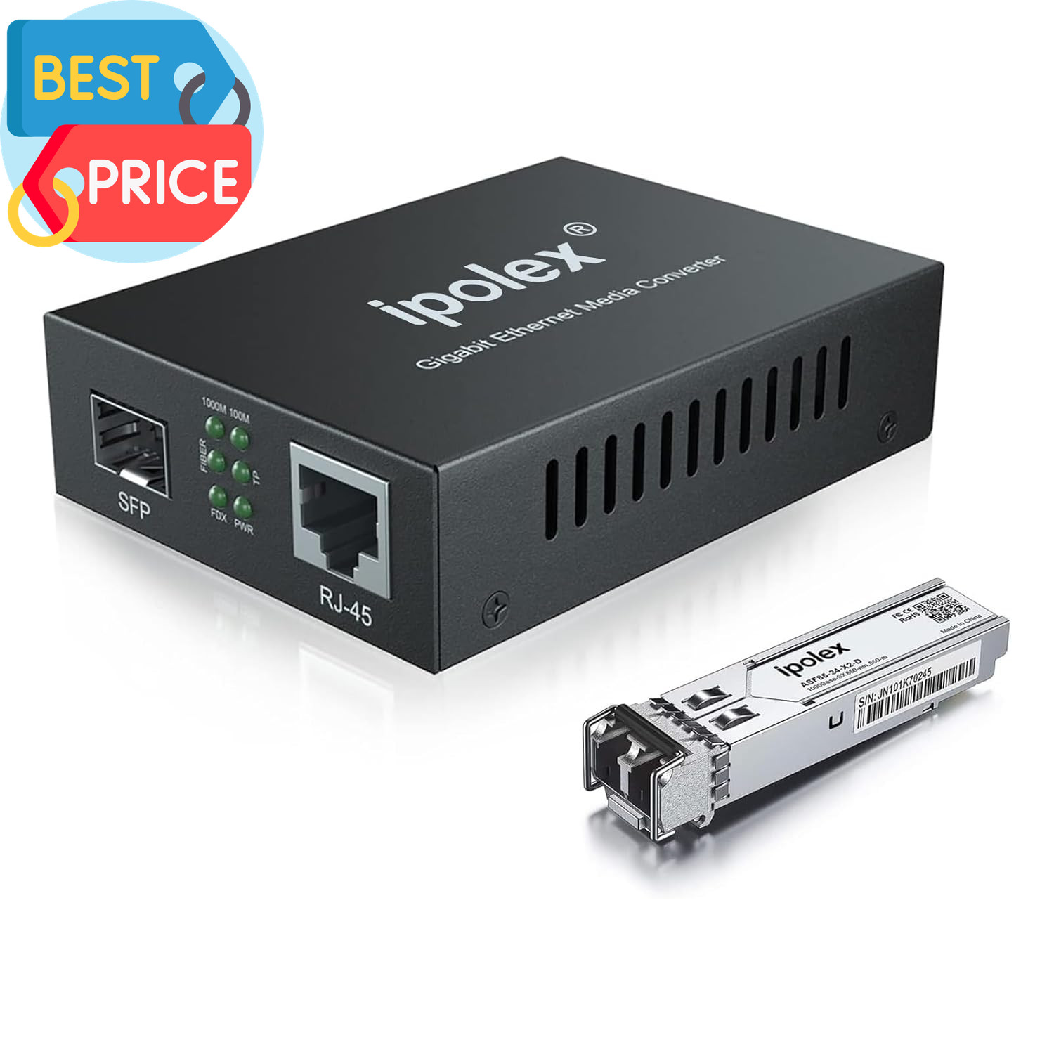 Gigabit Multi-Mode LC Fiber to Ethernet Media Converter with a SFP SX Module, 1.