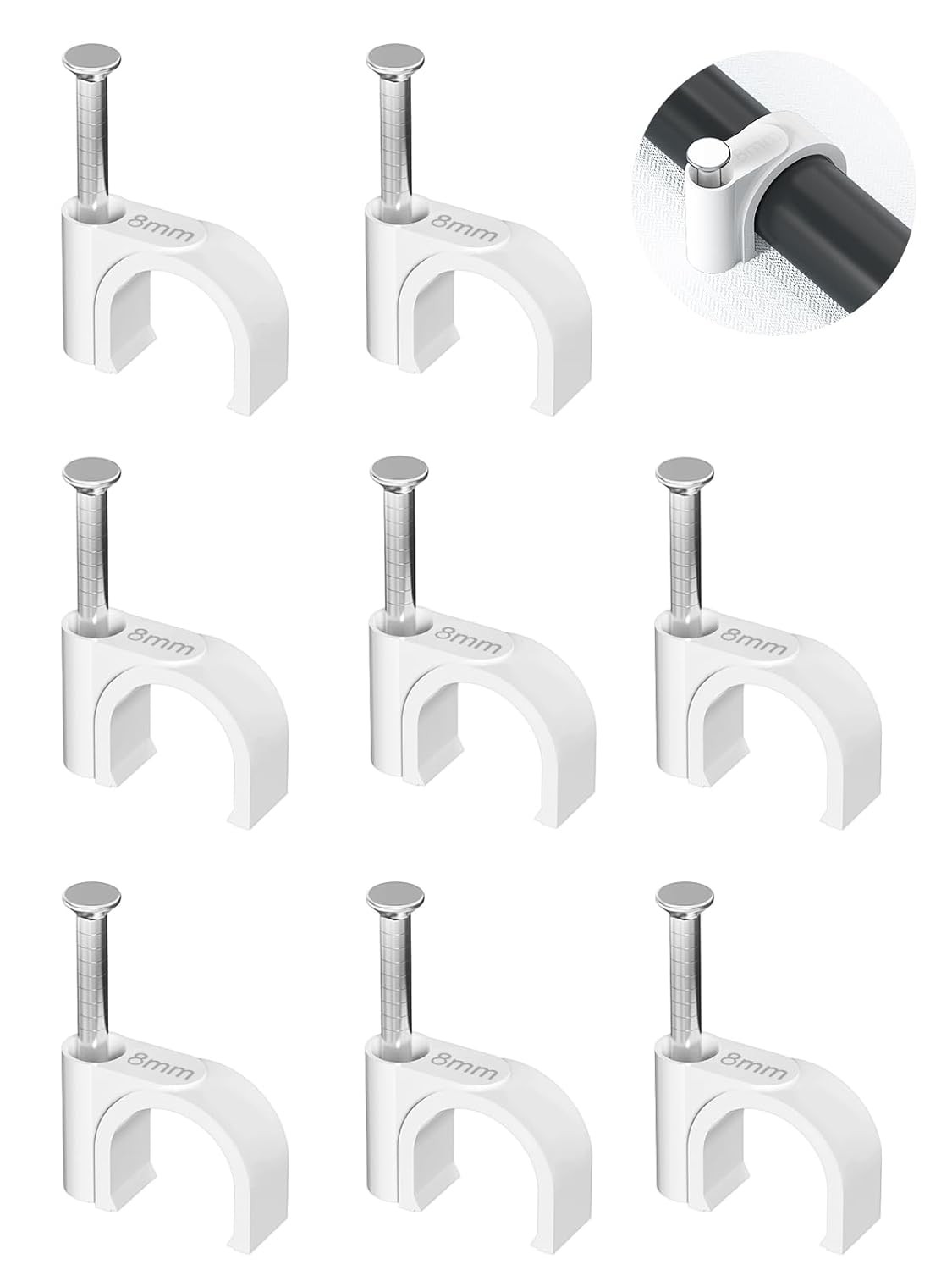 Jadaol 100 Pack 8mm Cable Clips Nail-in for Round Ethernet Cords