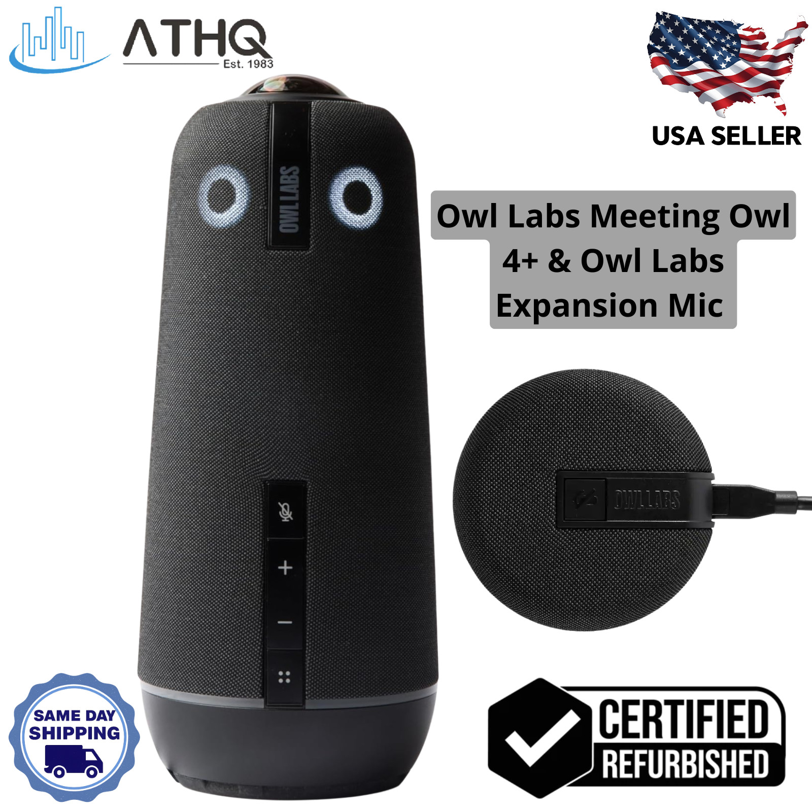 Owl Labs Meeting Owl 4+ Camera & Expansion Mic Bundle 360° 4K Conference System