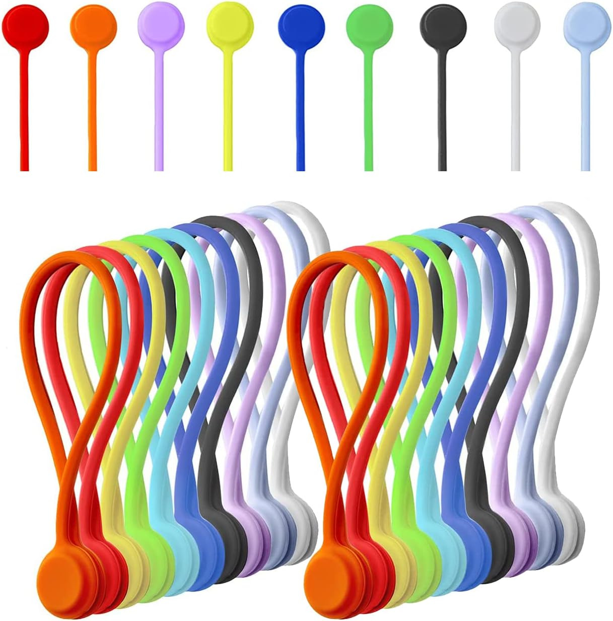 20 Pack Reusable Silicone Magnetic Cable Ties Twist Ties for Home/Office Cord Wr