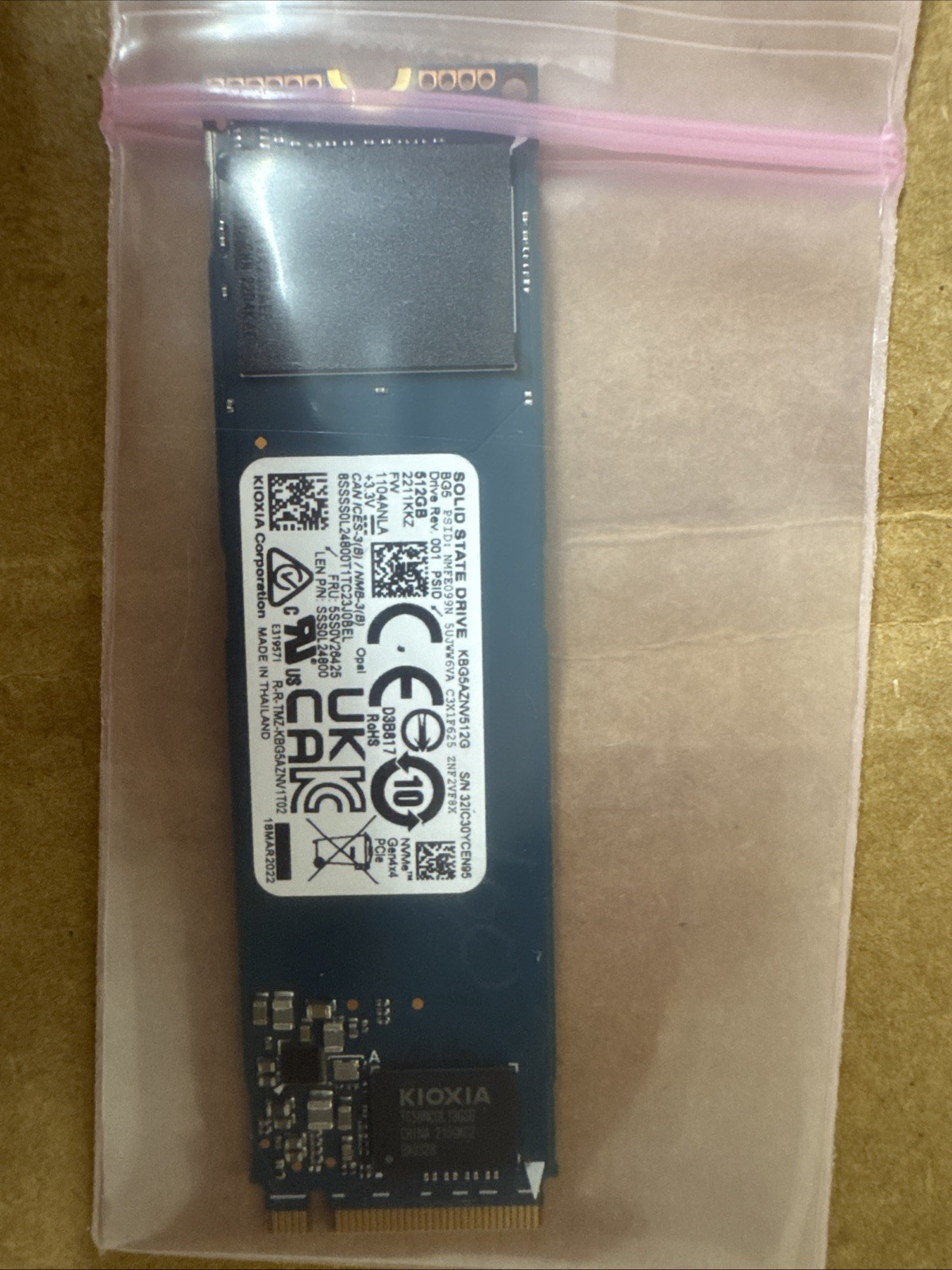 Kioxia 512GB BG5 M.2 2280 PCIe NVMe Gen4x4 SSD KBG5AZNV512G, 100% Health