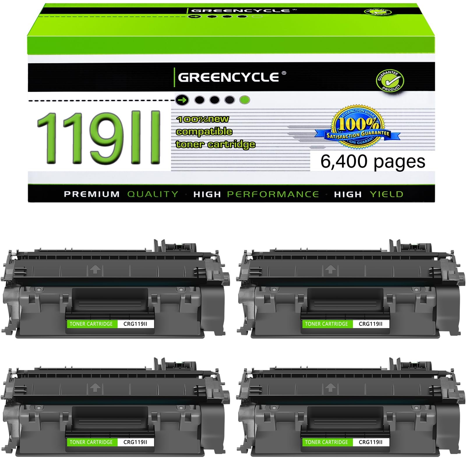 Greencycle 4 Pack Compatible Toner Cartridge For Canon 119Ii Black Toner