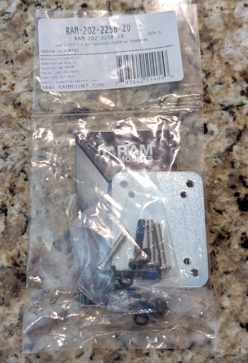 RAM Mounts Backing Plate Adapter RAM-202-225B-2U (2.1" x 2.5")