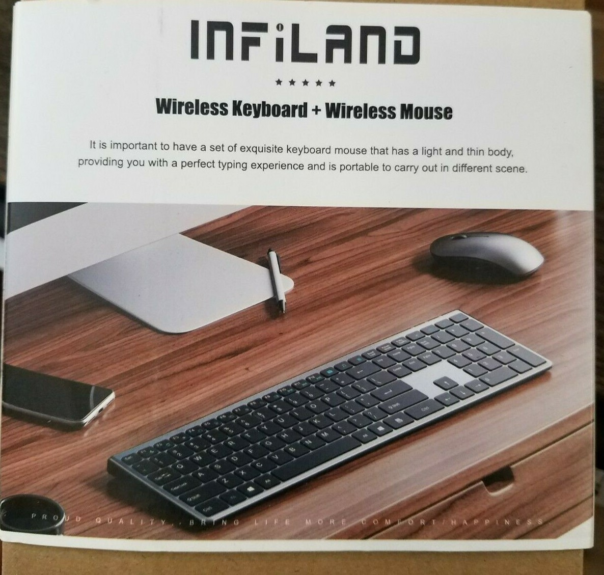 INFILAND Wireless Keyboard and Mouse, Ultra-Thin Full Size Quiet Wireless 