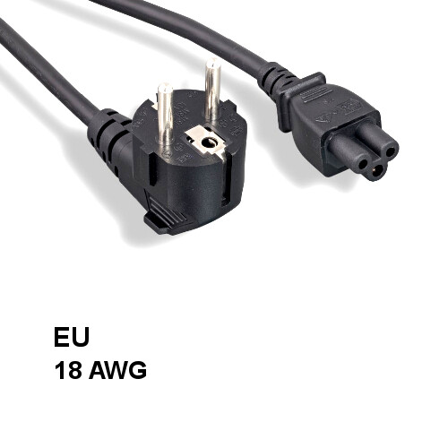 KNTK 6' European AC Power Cable IEC60320 C5 to 90° CEE 7/7 SCHUKO 18AWG 3 Prongs