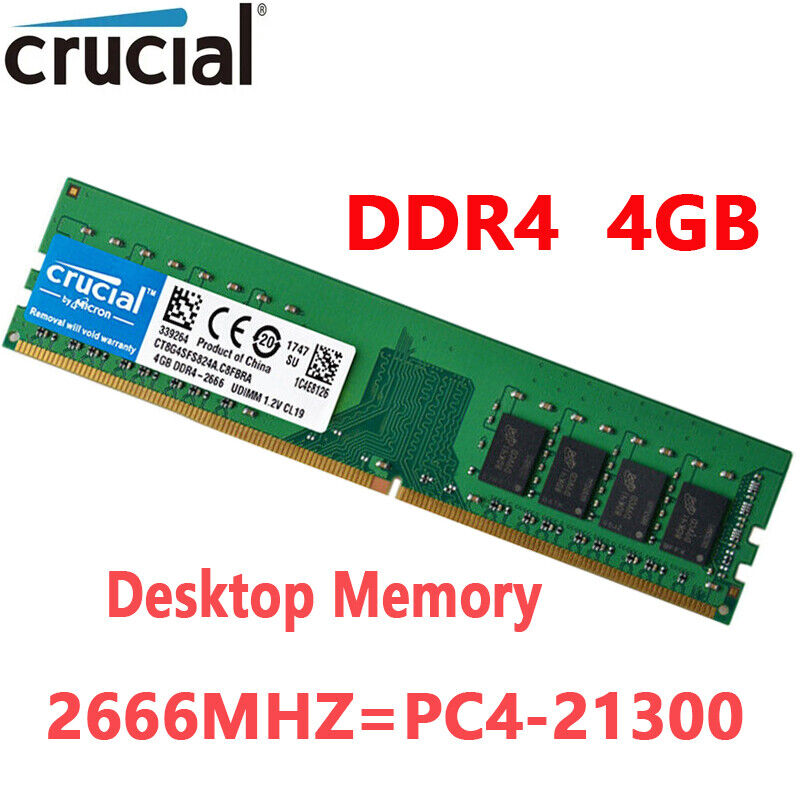 Crucial DDR4 4GB 2666 Mhz  PC4-21300 288pins Desktop Memory Dimm Ram 1X4GB 