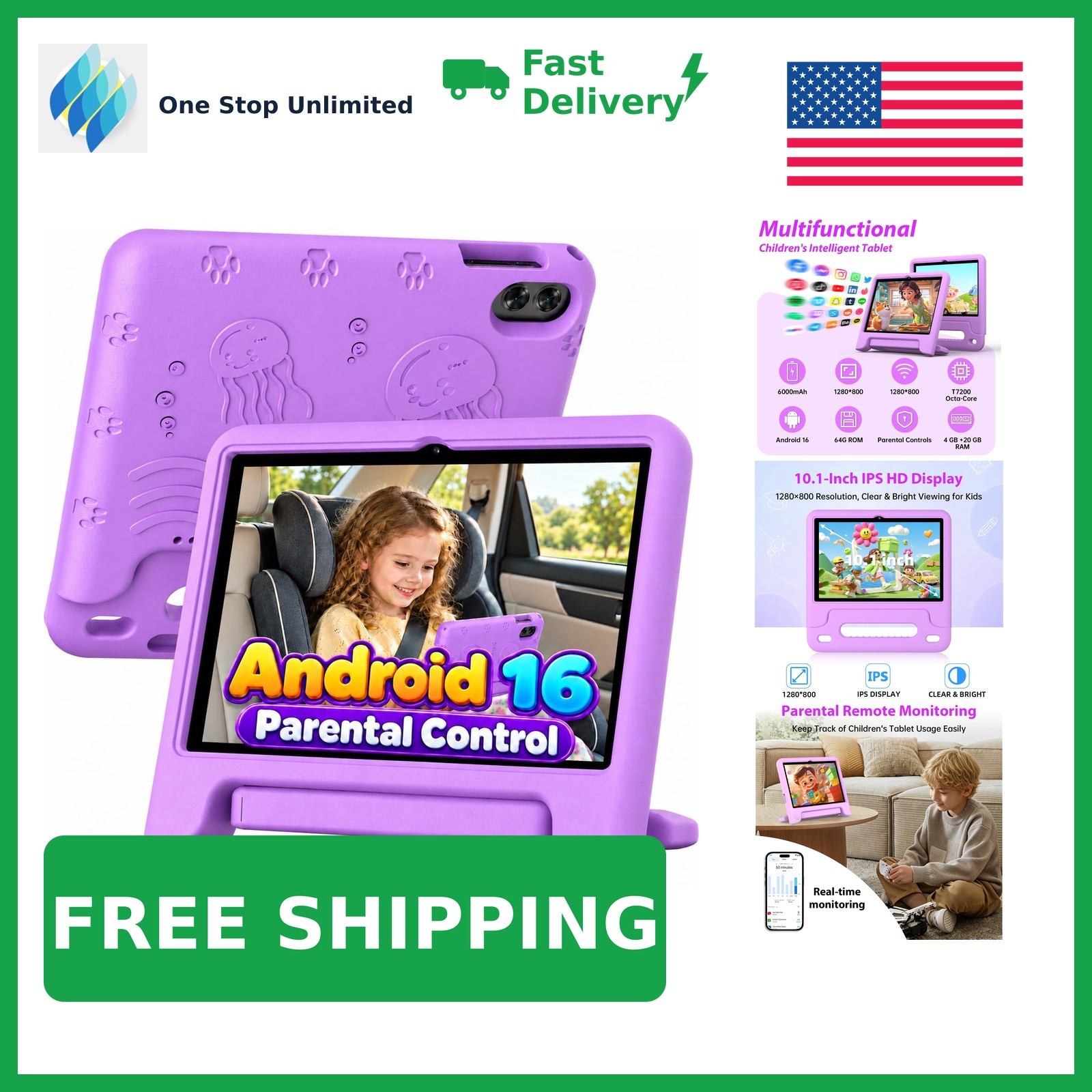 kelankeke 10 Inch Kids Tablet, Purple 64GB