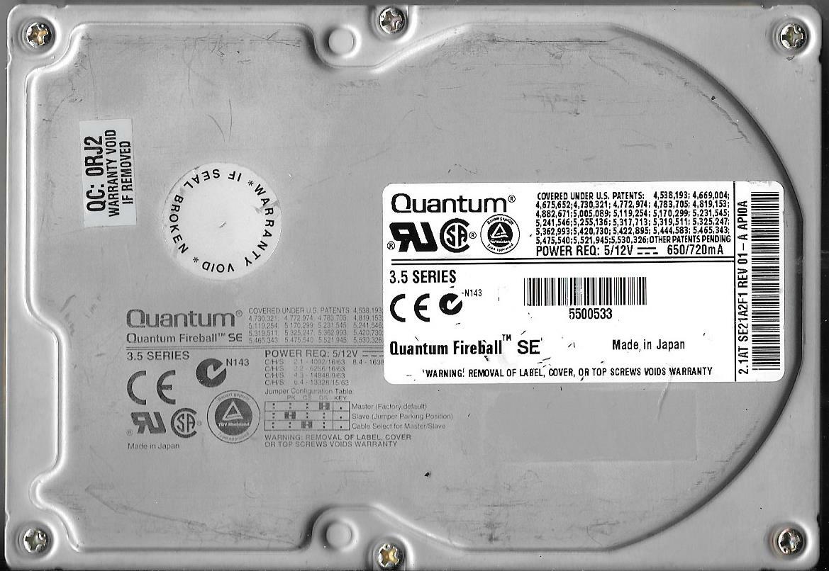 Quantum Fireball SE 2.1AT 2.1GB IDE Hard Drive P/N: SE21A012 FOR PARTS