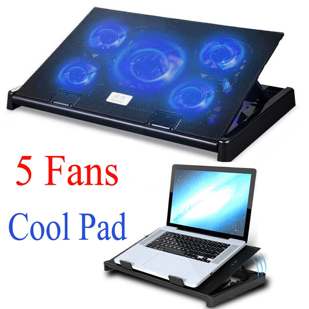 Gaming Laptop Cooling Cooler Fan Pad LED Adjustable Holder USB External Mat