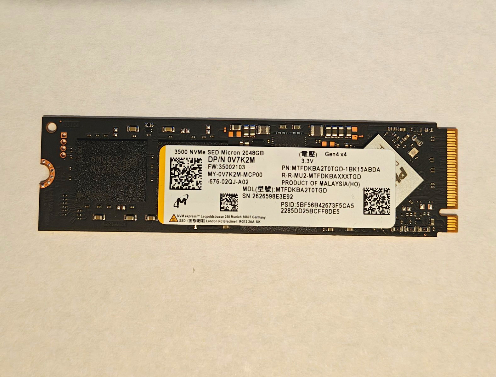 Micron 3500 2TB M.2 NVMe PCIe Gen4 x4 Internal SSD MTFDKBA2T0TGD