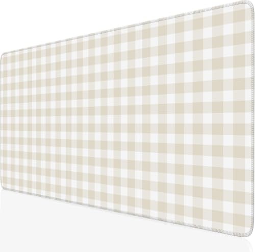 Beige Checkered Gingham Desk Mat Pad XXL Large Mouse Pad