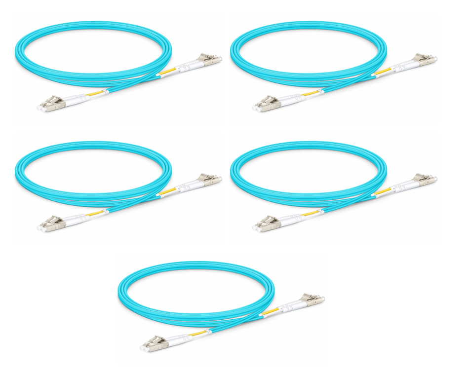 5PK - LC/UPC-LC/UPC-MM-DX-2.0mm-OM3-10ft/3m-LSZH Aqua Fiber Optic Patch Cable