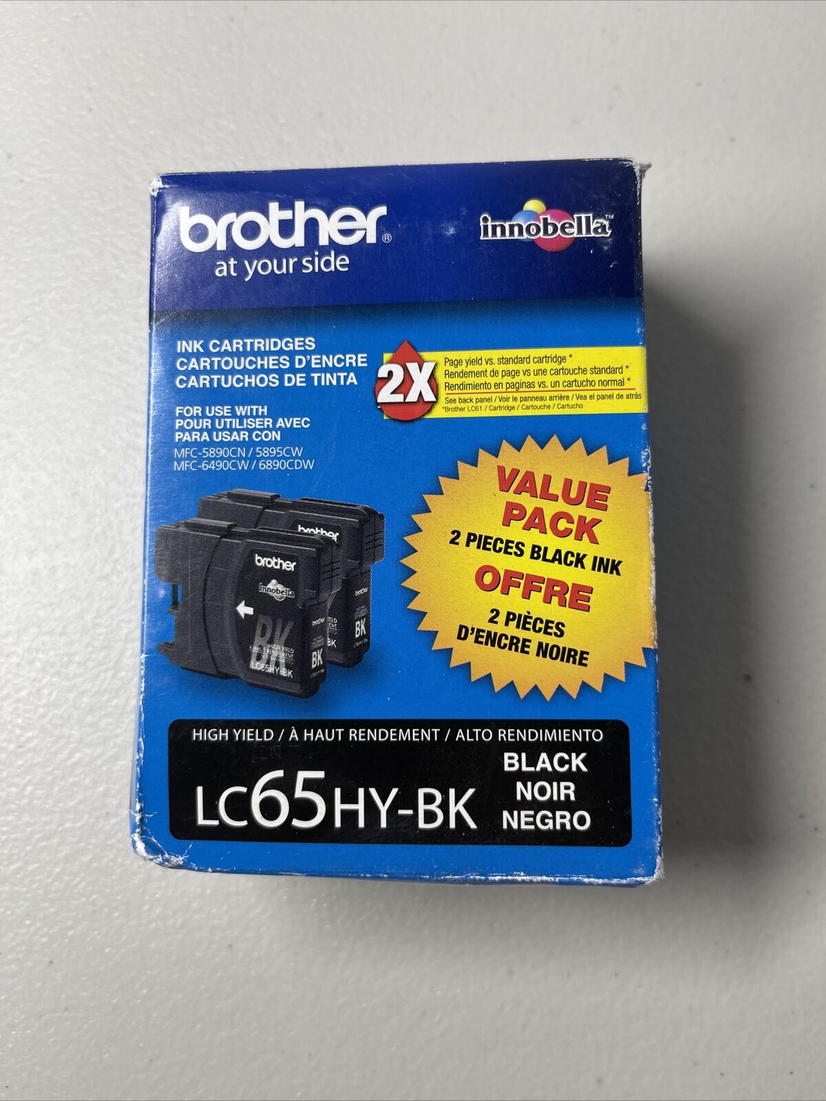 Brother LC65HY-BK High-Yield Black Ink Cart. (LC652PKS), 2 Pack