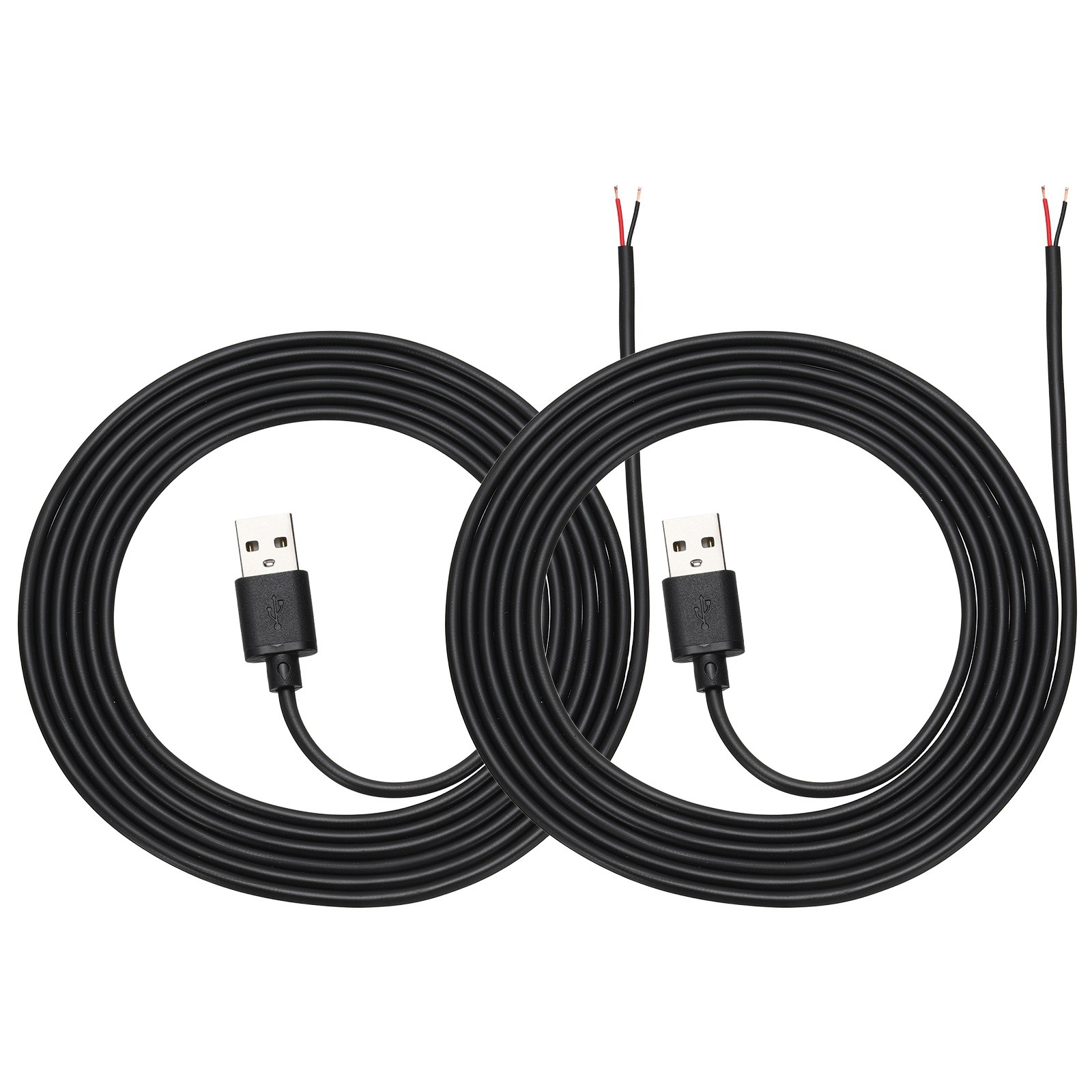 2Pcs 2m/6.56Ft USB Pigtail Cable, 5V 2.4A USB A to 2 Pin Bare Wires, Black