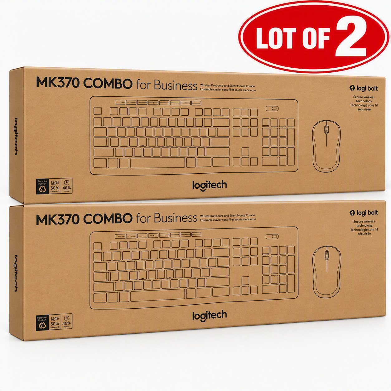 Lot of 2 Logitech MK370 Wireless Keyboard & Mouse Combo SilentTouch USB Receiver