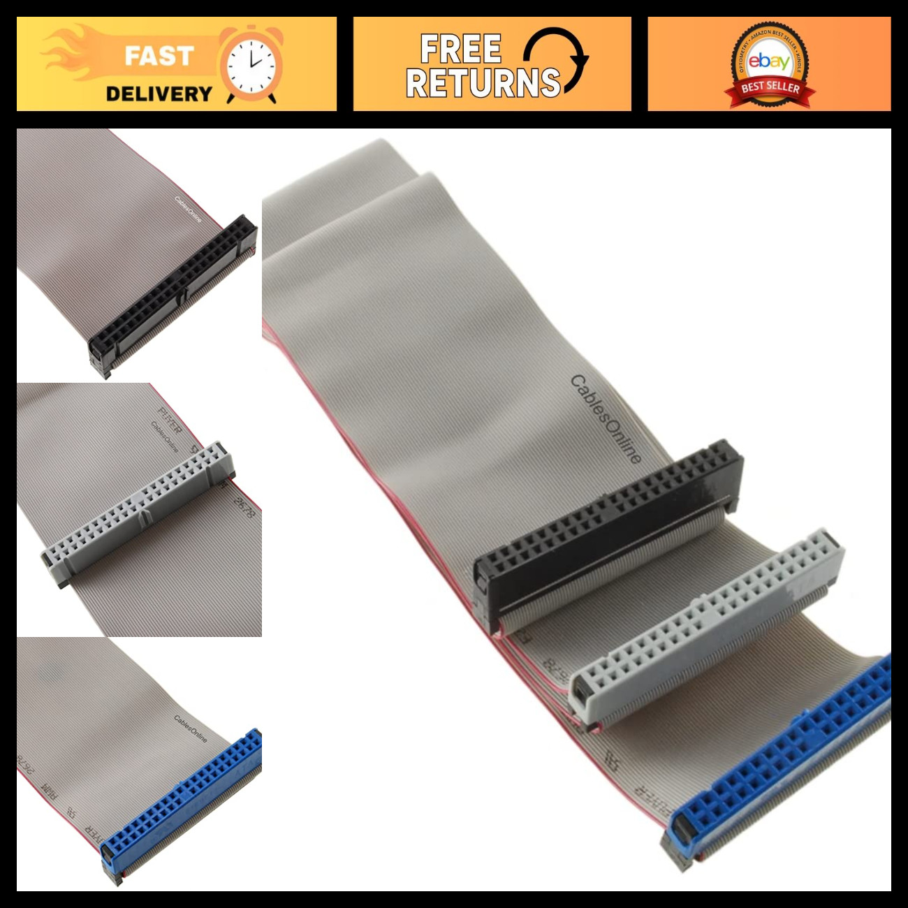 24" 40-Pin IDE Ribbon Cable - Ultra ATA 2-Drive, 3-Connector, High Speed
